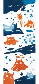 Prairie Dog Dyed Tenugui Sea and the Great Octopus Infestation by Wabunka Towel, Creatures, [TE-514]