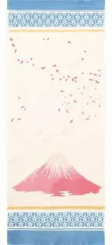 Prairie Dog Dyed Tenugui Towel with Spring Cherry Blossoms and Fuji by Wabunka Pattern, [TE-507]