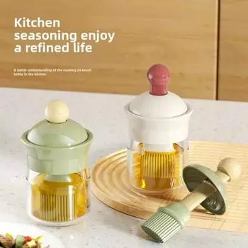 Практичная 2-в-1 бутылка для масла с кисточкой, горшочек для масла, бутылка для соуса, уксуса, силиконовая кисточка для масла, термостойкая бутылка для масла белый