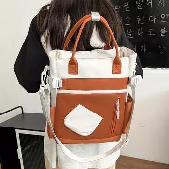 Практичная большая вместительная холщовая сумка однотонная на молнии повседневная сумка-рюкзак для девочек и мальчиков