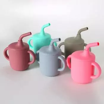 Практичная чашка для питья для детей, 180 мл, удобная для хранения, многоцветная, с двойным ухом, поильник, принадлежности для младенцев циан