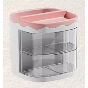 Практичная двухслойная вращающаяся стойка для хранения карандашей, многофункциональный настольный органайзер, держатель для ручек, студенческая полка для хранения косметики розовый