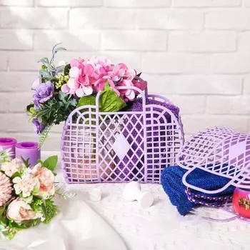 Практичная съемная компактная легкая пляжная корзина Контейнер для хранения мелочей Хозяйственные принадлежности Корзина для хранения ванной комнаты фиолетовый