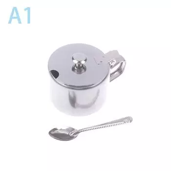 Практичная сахарница из нержавеющей стали с ручкой, крышкой, ложкой, пылезащитная, водонепроницаемая, для приправ, кухонный контейнер для специй в ресторане 75MM