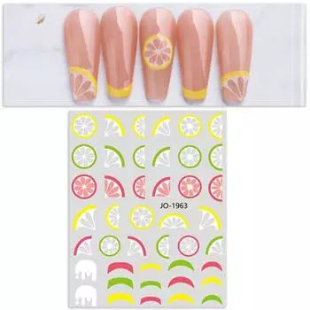 Практичная сильная липкость, очаровательная наклейка для ногтей с фруктами, летние фрукты, узор, лимон, арбуз, принадлежности Strawberry