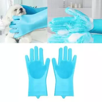Практичная силиконовая щетка для купания домашних животных Защита силиконовая перчатка для расчески кошек Массаж Груминг Собаки Кошки Чистящие средства розовый
