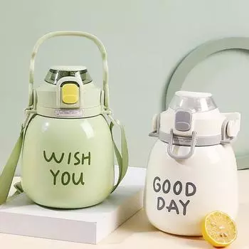 Практичная соломенная бутылка емкостью 1000 мл с ручкой для переноски и сохранения тепла 1000ML фиолетовый