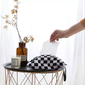 Практичная сумка-держатель для салфеток большой емкости, подвесной ремень, красивая тканевая сумка-держатель для салфеток для дома черный белый