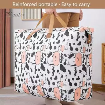 Практичная усиленная ручка, удобная для переноски, сумка для хранения одеял с принтом коровы, сумка для хранения одеял для домашнего хранения M Cow