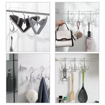 Практичная вешалка для одежды с крючками, вращающаяся на 360 градусов, с 4 крючками для экономии места и хранения сумок и аксессуаров