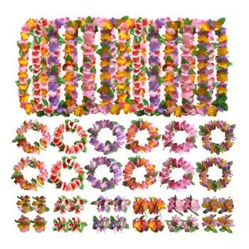 Практичные яркие цвета, дышащие сувениры для вечеринки, праздник, свадьба, пляж, день рождения, украшения, набор леев для пляжа, гавайские браслеты 10