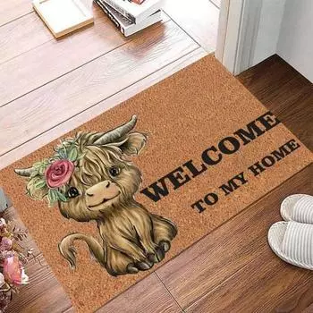 Практичный грязеотталкивающий прямоугольный дверной коврик Highland Cow Входной коврик для ванной комнаты I