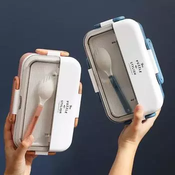 Практичный хороший герметичный пакет для риса, портативный встроенный столовый прибор, уличный ланч-бокс для школьного ланч-бокса синий