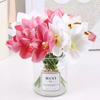 Практичный искусственный цветок цимбидия без падения 5 ярких цветов зелёный