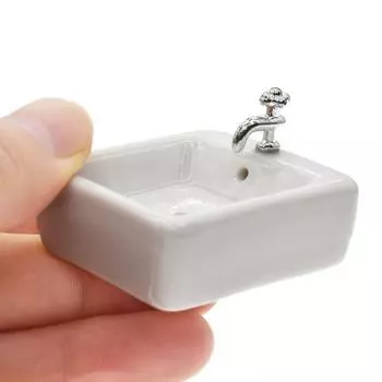 Практичный изысканный широкое применение белый цвет детский ролевой игрушечный кукольный домик умывальник для развлечений миниатюрный Round