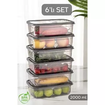 Практичный контейнер для еды из 6 предметов - органайзер для холодильника, набор прямоугольных контейнеров для хранения, 6x2000 мл