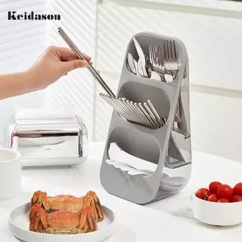 Практичный многофункциональный держатель для палочек для еды большой емкости, 3-слойный органайзер для хранения посуды, кухонные принадлежности серый