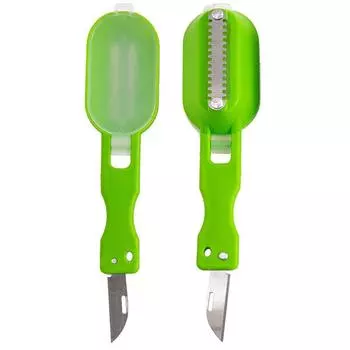 Практичный очиститель рыбьей чешуи, пластиковый скребок для очистки от накипи, кухонная овощечистка для фруктов, овощей, полезные аксессуары, складной нож синий