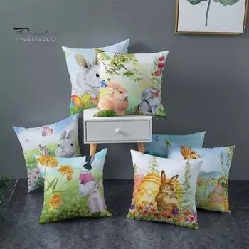 Практичный прозрачный полиэстер с принтом персиковая кожа наволочка для гостиной диван пасхальный кролик наволочка для подушки домашний декор