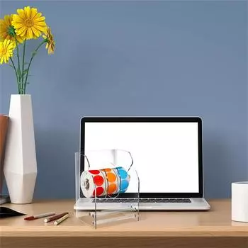 Практичный регулируемый акриловый диспенсер для рулонов наклеек с прозрачными держателями этикеток, удобный для эффективной организации