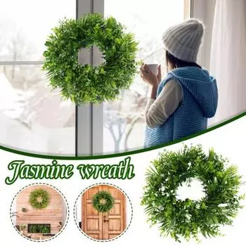 Практичный венок для входной двери с зелеными листьями. Изысканное мастерство. Создает жизненную силу. A