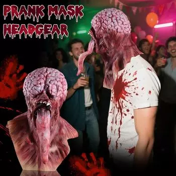 Prank Mask Headgear, Terrifying Tongue-sticking Mask Costume, Party Cosplay Masquerade Ball Props One Size белый