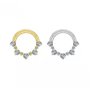 Правая большая шарнирная серьга Daith, сегментный обруч 8 мм/10 мм, CZ, перегородка, кликер, кольцо в носу, пирсинг, украшения для тела
