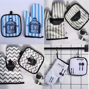 Правая перчатка из саржевой сетки, толстая варежка для выпечки в микроволновой печи, термостойкая с кастрюлей 5