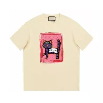 Правильная тестовая версия мужской и женской футболки с короткими рукавами и узором «Летний кот» с одинаковым абзацем XL белый