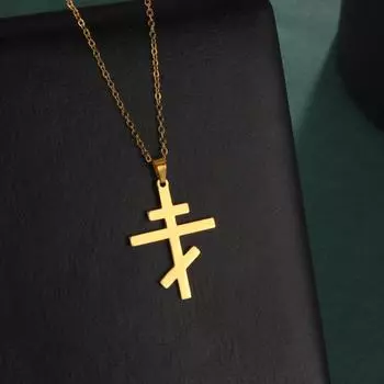 Православный крест из нержавеющей стали, ожерелье, русская стальная подвеска, ювелирное украшение, православный крест, цепочка, подвеска