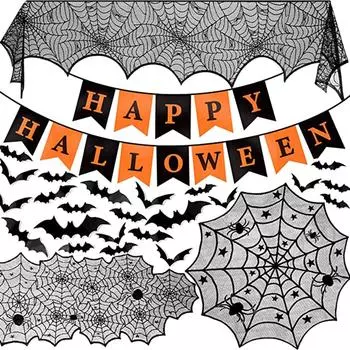 Праздничная комбинация из пяти скатертей на Хэллоуин, набор из флагов для стола, стиль внешней торговли, черная кружевная сетка One Size чёрный