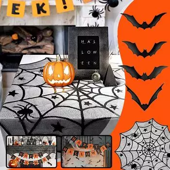 Праздничная комбинация из пяти скатертей на Хэллоуин, набор из флагов для стола, стиль внешней торговли, черная кружевная сетка One Size чёрный