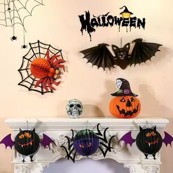 Праздничная летучая мышь Хэллоуин вечеринка реквизит призрак ведьма шляпа Хэллоуин бумажный кулон черный кот складной тыквенный фонарь для помещений