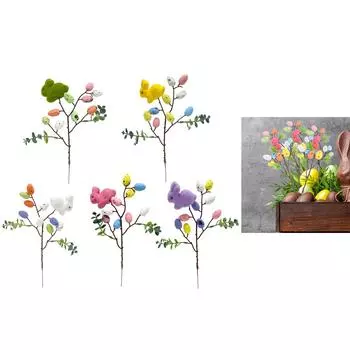 Праздничная пасхальная цветочная композиция с кроликом, пятнистое яйцо, искусственные цветы, ветка, красочное украшение для торжеств C