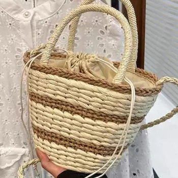 Праздничная пляжная соломенная сумка женская весенне-летняя универсальная сумка большой вместимости плетеная сумка через плечо на одно плечо хаки