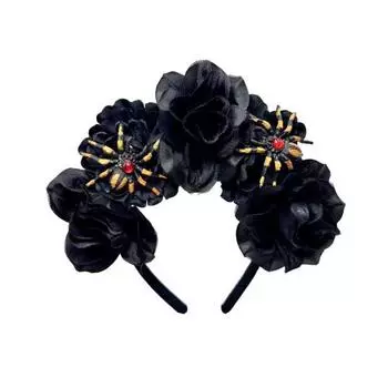 Праздничная повязка на голову с 3D цветочным декором, ретро роскошная заколка, не выцветающая, блестящая, универсальный тематический головной убор, аксессуар для волос чёрный