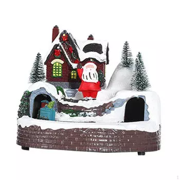 Праздничная рождественская фигурка домика с вращающимся поездом Snowman