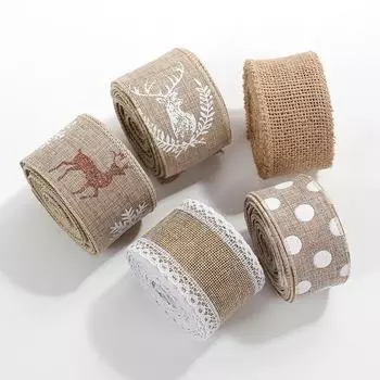 Праздничная рождественская кружевная лента с льняной каймой 3.8CM Dot Style