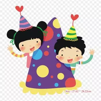 Праздничная шапка с детской праздничной шапкой, детская вечеринка, термопереносная печать, виниловые нашивки, наклейки для одежды, аппликации «сделай сам», моющиеся нашивки