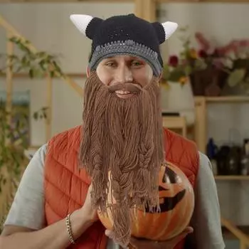 Праздничная шляпа для косплея, поддельные усы, вязаная с роговым украшением, реквизит для сценического костюма, теплая зимняя шапочка для холодной погоды, головной убор на Хэллоуин фиолетовый