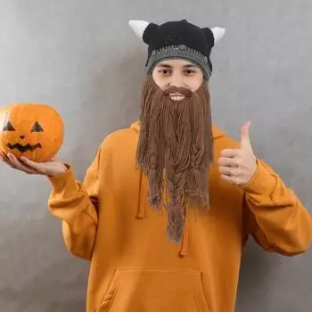 Праздничная шляпа для косплея, поддельные усы, вязаная с роговым украшением, реквизит для сценического костюма света кофе