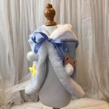 Праздничная шляпа для питомца, плюшевая накидка, одеяло, головной убор, одежда для собак и кошек, симпатичное пальто со звездами и медведем, дизайнерская одежда для маленьких собак S