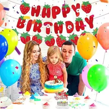 Праздничная тематика в клубничном стиле. Блестящая клубника. Украшения на день рождения. Украшения для кексов. Баннер на день рождения. Украшения для торта для создания атмосферы вечеринки.