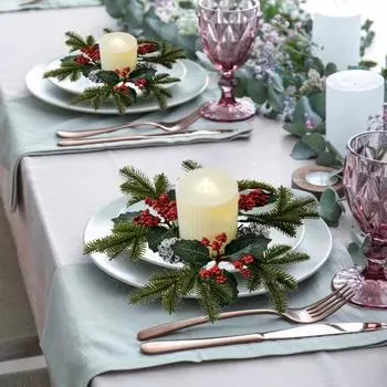 Праздничное кольцо со свечами Искусственные красные ягоды Шишки Свеча Гирлянда Рождественская сосна