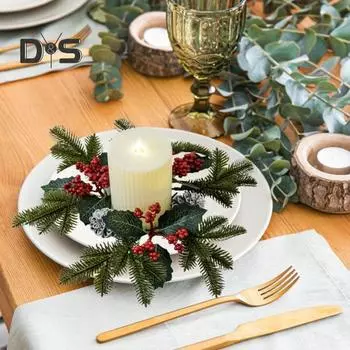Праздничное кольцо со свечами, искусственные красные ягоды, шишки, свечи, гирлянда, рождественские сосновые иглы, венок из свечей для рождественского свадебного стола, центральное украшение для декора A
