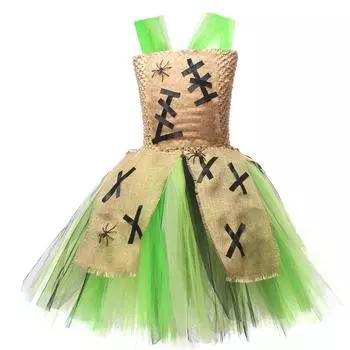 Праздничное платье для девочки, сетчатое платье для девочки, платье принцессы, костюмы принцессы COS 100 зелёный