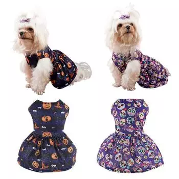 Праздничное платье для собак на Хэллоуин с принтом тыквы и призрака, одежда для маленьких собак, кошек, щенков, домашних животных, котят, праздничные костюмы для собак S оранжевый
