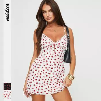 Праздничное платье с кружевным лоскутным принтом Rose и цифровым принтом, платье для перерыва на чай, летнее платье S чёрный/красный