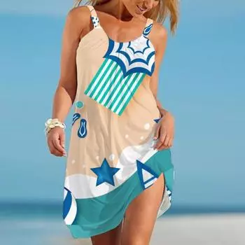 Праздничное платье в пляжном стиле, женские платья 2023 года, летнее сексуальное платье без рукавов с круглым вырезом и принтом, платье-трапеция с принтом, Vestidos 25303 S орион