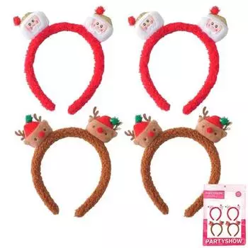 Праздничное шоу Рождественская повязка на голову Санта 2 шт + Рудольф 2 шт Набор